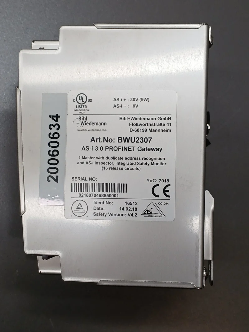 Bihl+Wiedemann BWU2307 AS-i 3.0 PROFINET Gateway Safety Monitor 30V 9W
