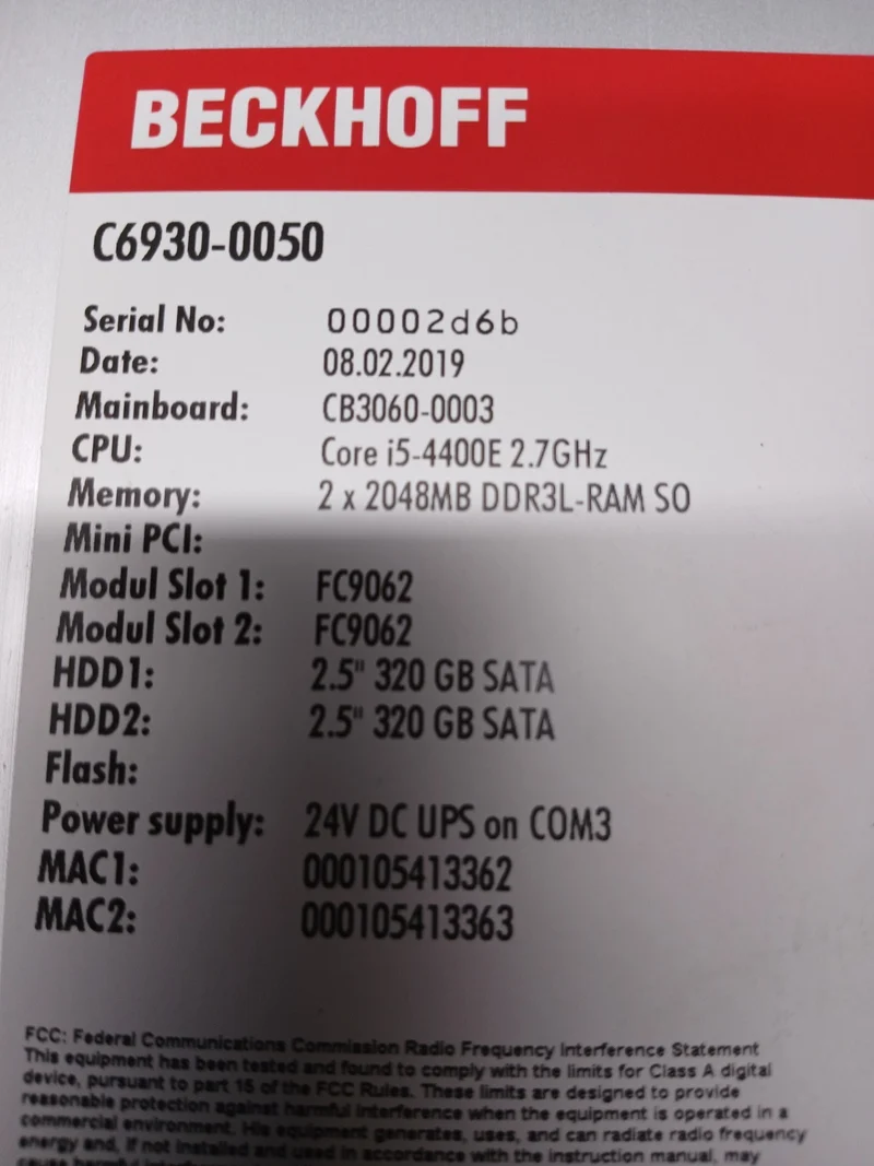 Beckhoff Industrie PC C6930-0050 320GB