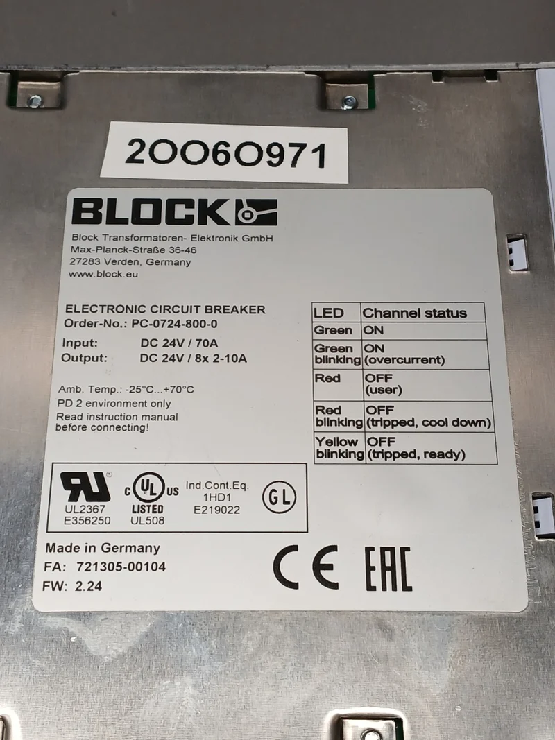 BLOCK PC-0724-800-0 Leitungsschutz 24V 8x2-10A DC Sicherung