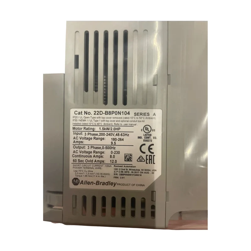 Allen Bradley 22D-B8P0N104 PowerFlex 40P Frequenzumrichter 240V 3PH 8A 2HP IP20