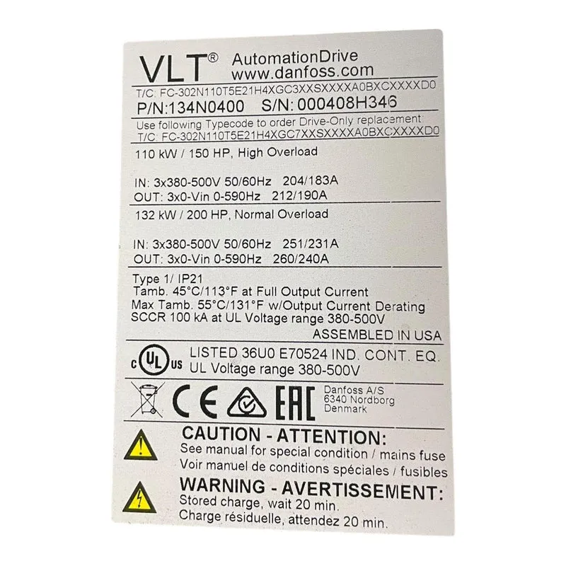 Danfoss Frequenzumrichter FC-302N110T5E21H4XGC3X?SXXXXA0BXCXXXXD0 Industrie