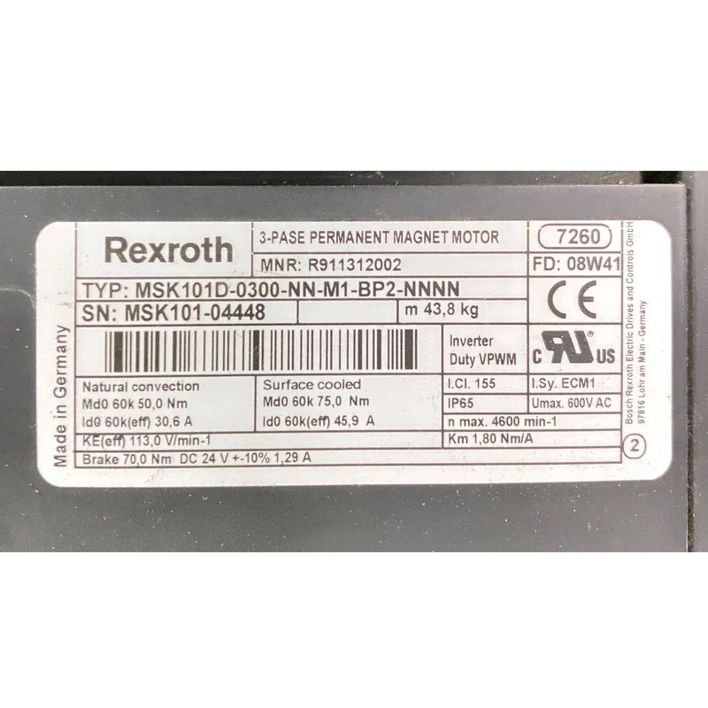 Rexroth MSK101D-0300-NN-M1-BP2-NNNN Servomotor Industrie Einsatz 24 V DC 1,29 A