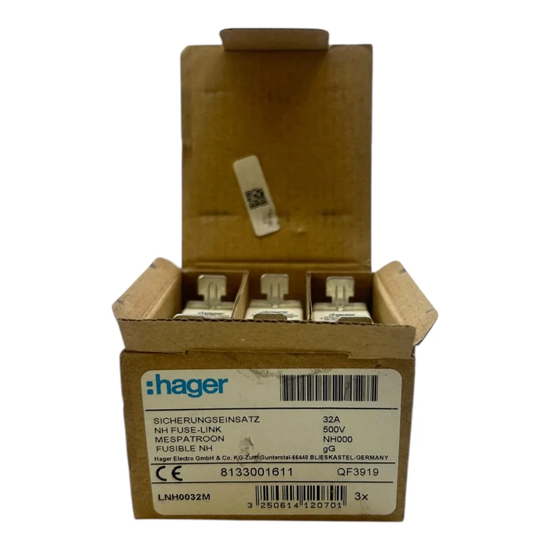 Hager Sicherungseinsatz 32A 500V gG NH- LNH0032M NH000 VE:3stk Industrie