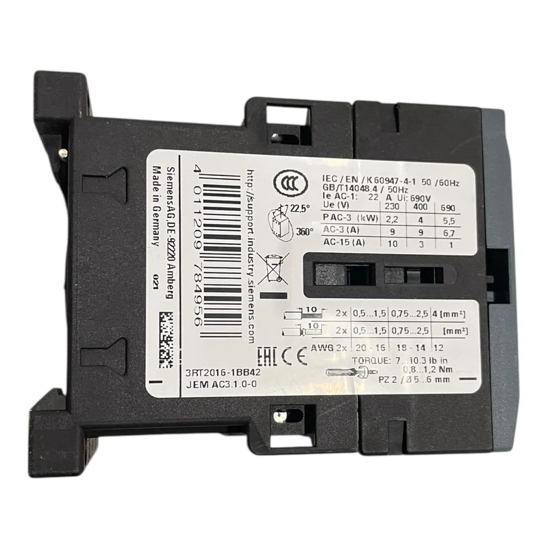 Siemens SIRIUS Leistungsschütz 9 A 4 kW / 400 V 3-polig DC 24 V 3RT2016-1BB42
