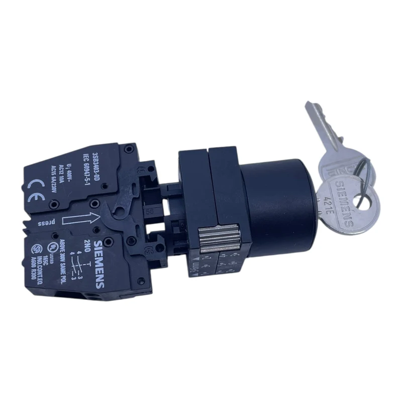 Siemens Schlüsselschalter 3SB3403-0D 2S 6A/230V mit Schlüssel 455 schwarz