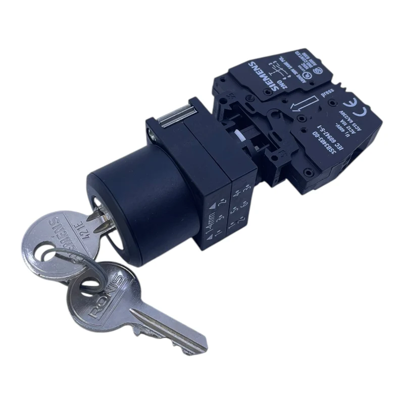 Siemens Schlüsselschalter 3SB3403-0D 2S 6A/230V mit Schlüssel 455 schwarz