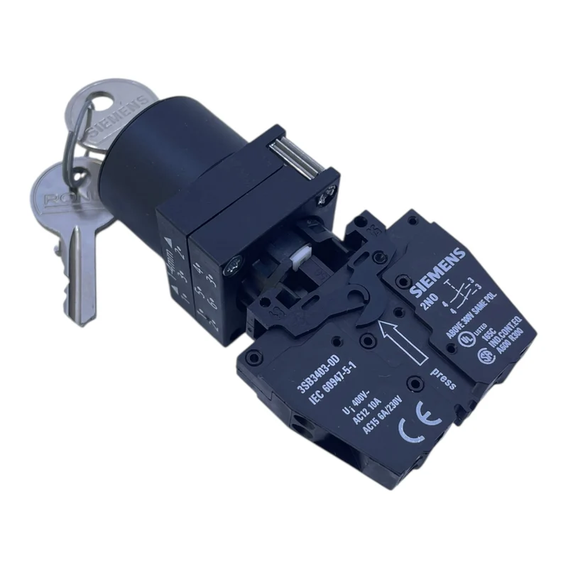 Siemens Schlüsselschalter 3SB3403-0D 2S 6A/230V mit Schlüssel 455 schwarz