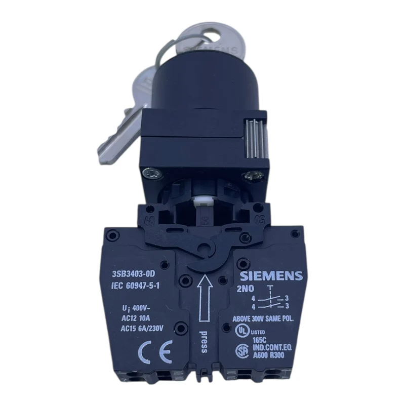 Siemens Schlüsselschalter 3SB3403-0D 2S 6A/230V mit Schlüssel 455 schwarz
