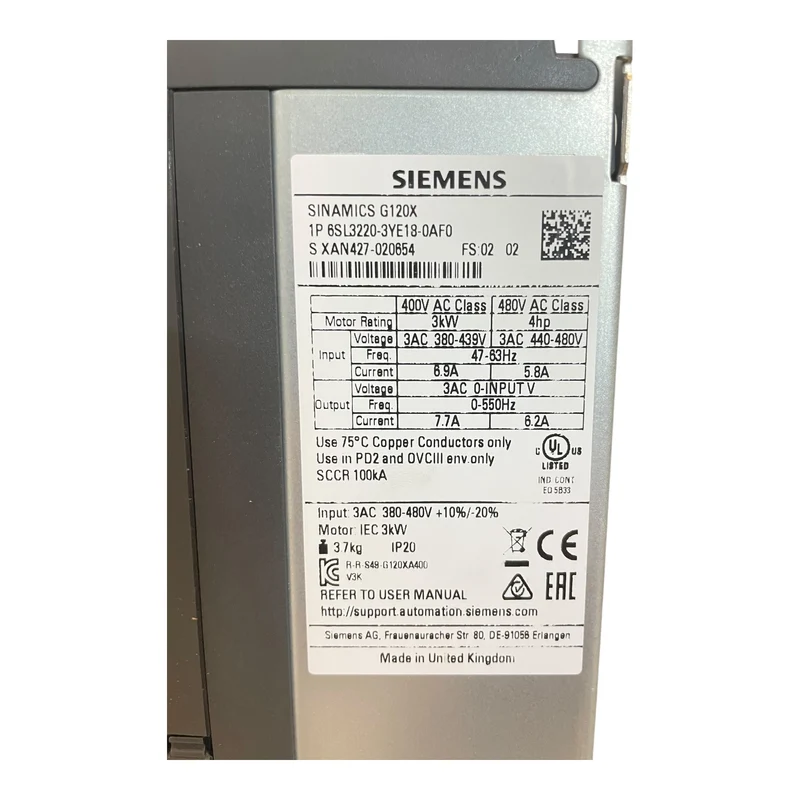 Siemens Frequenzumrichter 3kW SINAMICS G120X 6SL3220-3YE18-0AF0