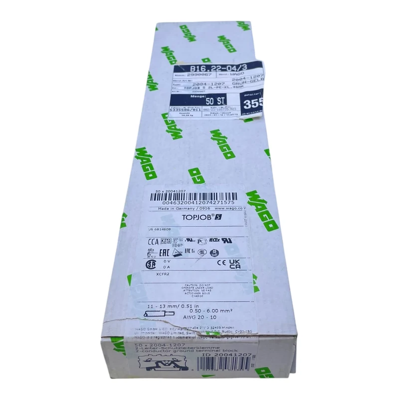 WAGO 2-Leiter-Schutzleiterklemme 4mm² 2004-1207 VE:71stk