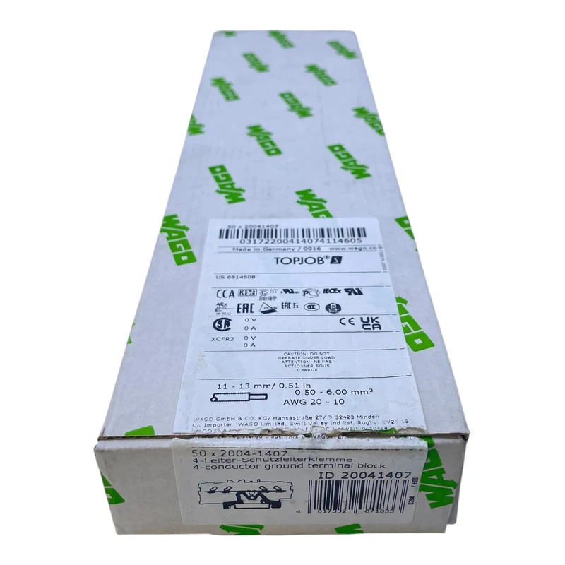 WAGO 4-Leiter-Schutzleiterklemme 2004-1407 6mm² TOPJOB S grün-gelb VE:22Stk