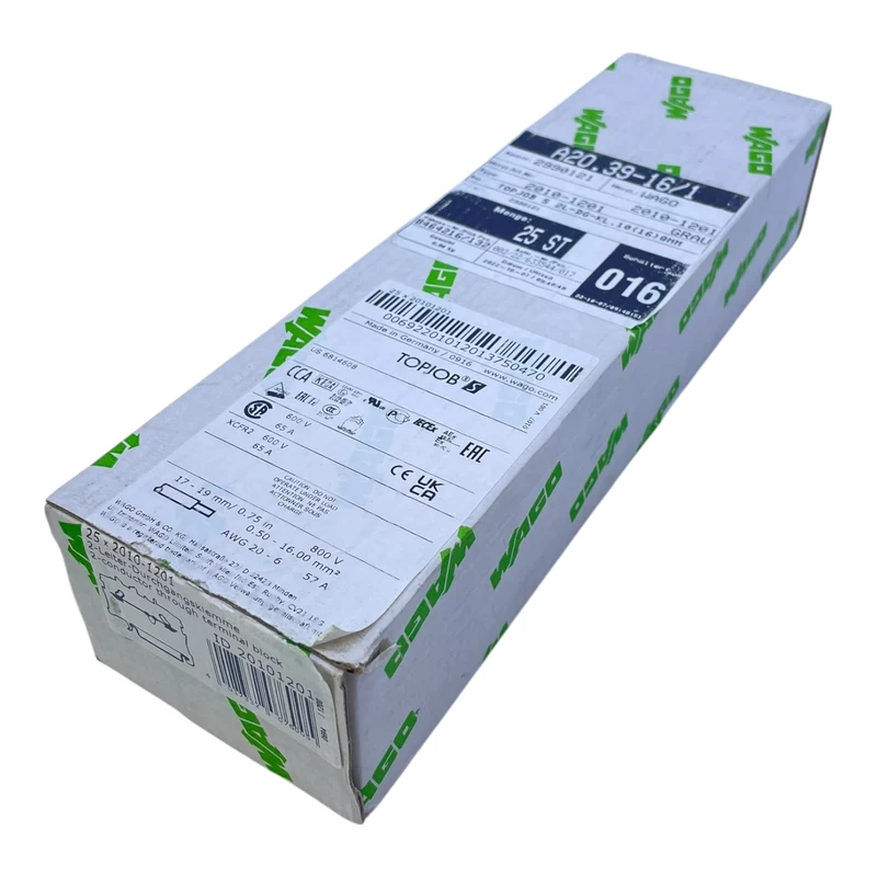 WAGO Durchgangsklemme 2-Leiter 10mm² 800V 65A 2010-1201 VE: 23 Stk
