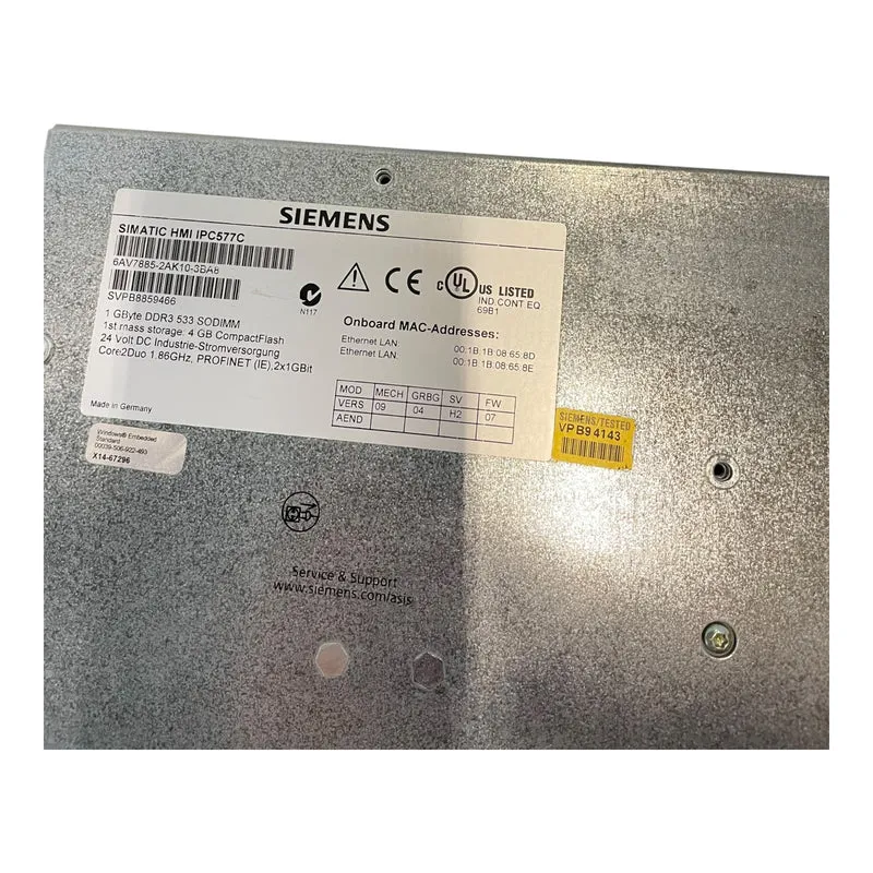 Siemens SIMATIC HMI IPC577C Panel PC 6AV7885-2AK10-3BA8 Touchscreen 24V DC