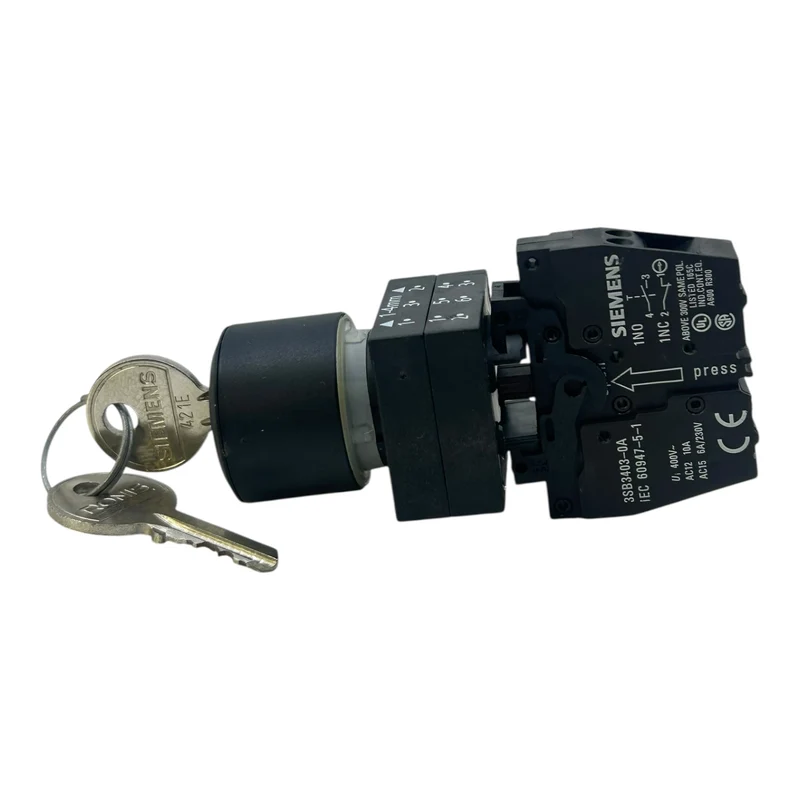 Siemens Schlüsselschalter 3SB3403-0A 1Ö/1S 6A/230V Tastendruck schwarz