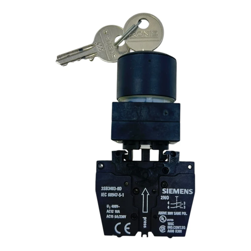 Siemens Schlüsselschalter 3SB3403-0D 2S 6A/230V mit Schlüssel 455 schwarz