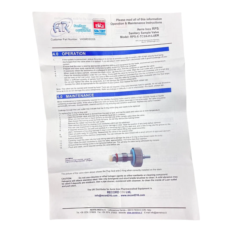 AERRE INOX s.r.l RPS-X-TC3/4-H-LUER Sicherheitsventil für industriellen Einsatz