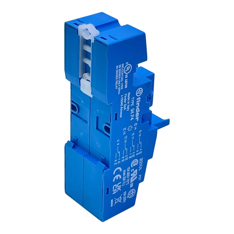 Finder Relaisfassung Typ 94.P4 für Serie 55/58 10A 300V Klemmenblock blau