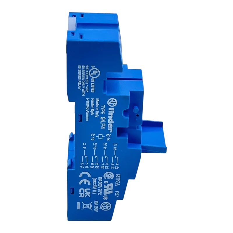 Finder Relaisfassung Typ 94.P4 für Serie 55/58 10A 300V Klemmenblock blau