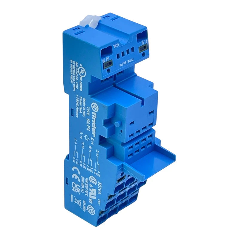 Finder Relaisfassung Typ 94.P4 für Serie 55/58 10A 300V Klemmenblock blau