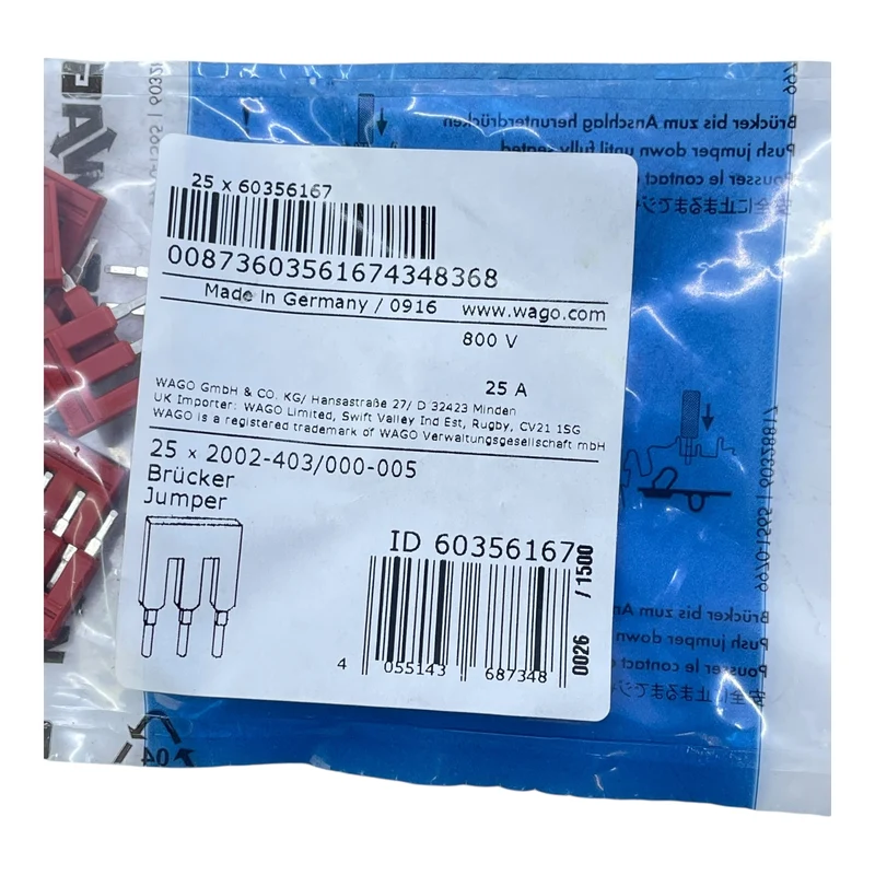 WAGO Brücker 3-polig 2002-403/000-005 25A 800V VE: 25 Stück Jumper