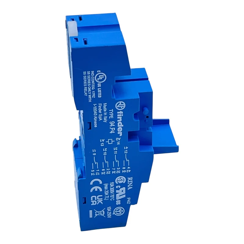 Finder Relaisfassung Typ 94.P4 für Serie 55/58 10A 300V Klemmenblock blau