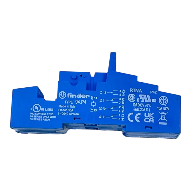 Finder Relaisfassung Typ 94.P4 für Serie 55/58 10A 300V Klemmenblock blau
