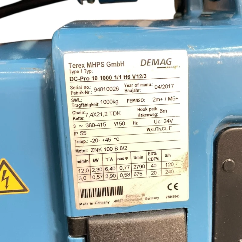 DEMAG DC-Pro 10 1000 1/1H6 V12/3 Kettenzug 1000kg - für industriellen Einsatz