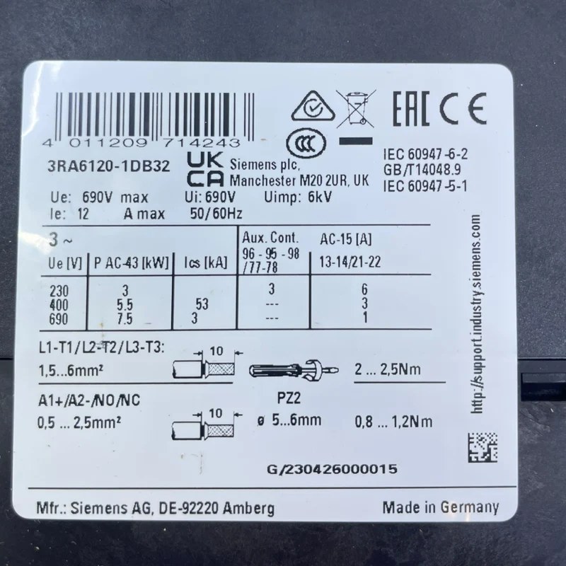 Siemens 3RA6120-1DB32 SIRIUSKompakter KOMBI-Starter für industriellen Einsatz