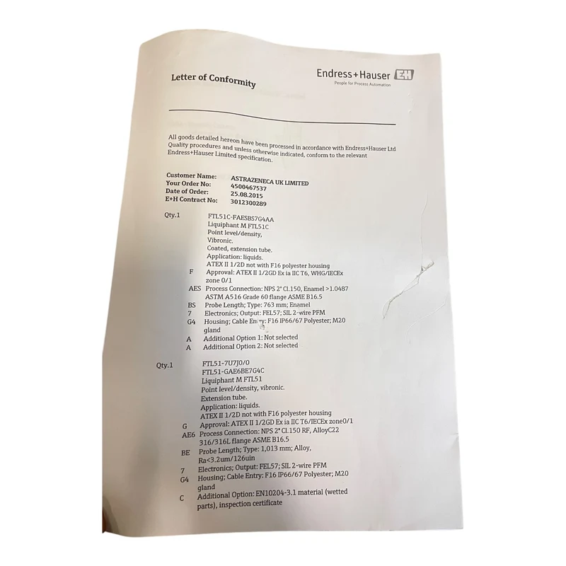 Endress+Hauser LiquiphantM FTL51C-4AELBL7G4AA Füllstandsmesser Industrie Einsatz
